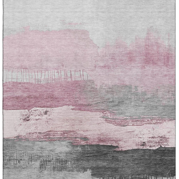 HomeRoots 5' Modern Pink Gray Ivory Abstract Washable Area Rug - UV Protected, Durable & Low-Maintenance Design 706687