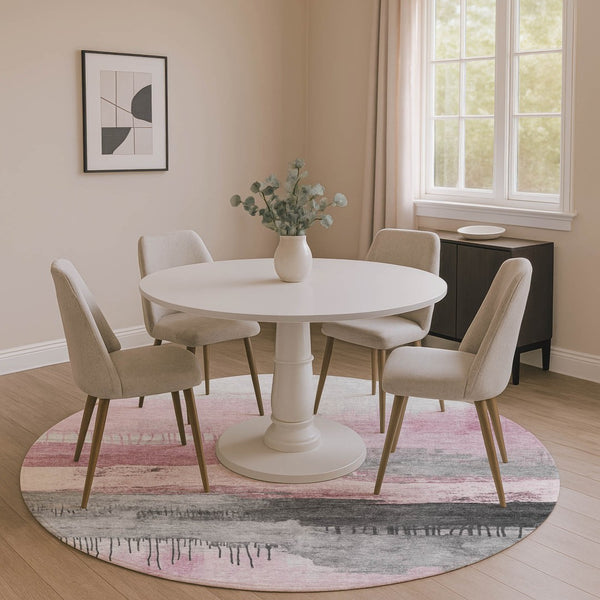 HomeRoots 8' X 10' Stylish Pink Gray Ivory Abstract Washable Area Rug with UV Protection for Busy Homes 706689