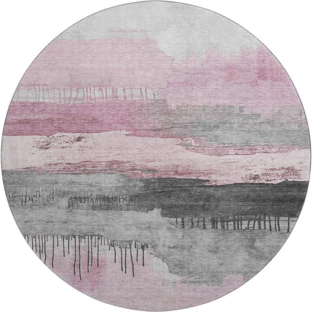 HomeRoots 8' X 10' Stylish Pink Gray Ivory Abstract Washable Area Rug with UV Protection for Busy Homes 706689
