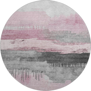 HomeRoots 8' X 10' Stylish Pink Gray Ivory Abstract Washable Area Rug with UV Protection for Busy Homes 706689