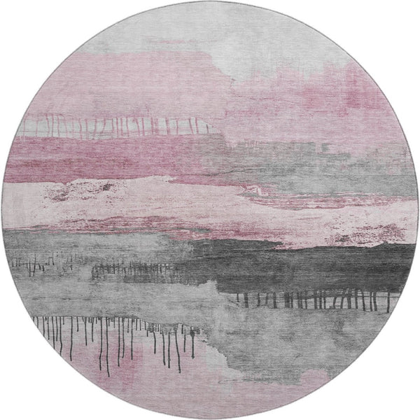 HomeRoots 8' X 10' Stylish Pink Gray Ivory Abstract Washable Area Rug with UV Protection for Busy Homes 706689