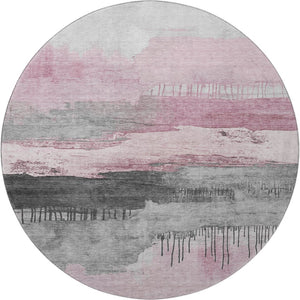 HomeRoots 8' X 10' Stylish Pink Gray Ivory Abstract Washable Area Rug with UV Protection for Busy Homes 706689