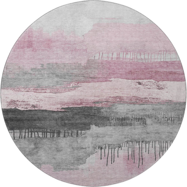 HomeRoots 8' X 10' Stylish Pink Gray Ivory Abstract Washable Area Rug with UV Protection for Busy Homes 706689