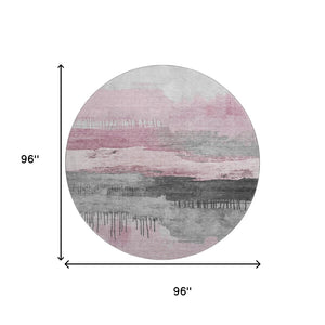 HomeRoots 8' X 10' Stylish Pink Gray Ivory Abstract Washable Area Rug with UV Protection for Busy Homes 706689