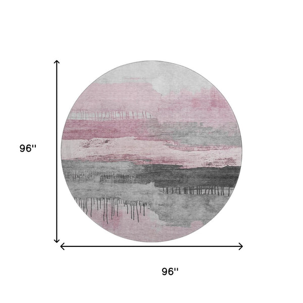 HomeRoots 8' X 10' Stylish Pink Gray Ivory Abstract Washable Area Rug with UV Protection for Busy Homes 706689