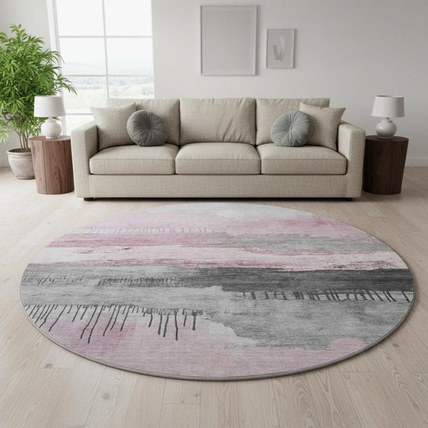 HomeRoots 8' X 10' Stylish Pink Gray Ivory Abstract Washable Area Rug with UV Protection for Busy Homes 706689