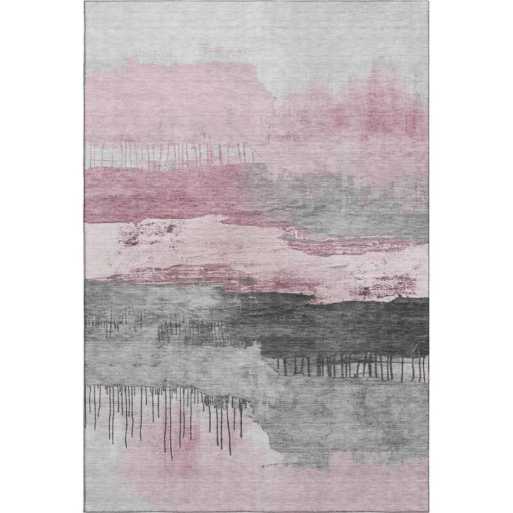 HomeRoots 9' X 12' Pink Gray Ivory Abstract Washable Area Rug – Durable, Stylish, UV-Protected for High Traffic Areas 706690