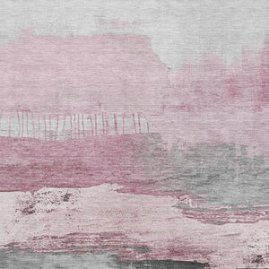 HomeRoots 9' X 12' Pink Gray Ivory Abstract Washable Area Rug – Durable, Stylish, UV-Protected for High Traffic Areas 706690