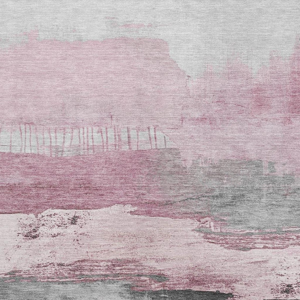 HomeRoots 9' X 12' Pink Gray Ivory Abstract Washable Area Rug – Durable, Stylish, UV-Protected for High Traffic Areas 706690