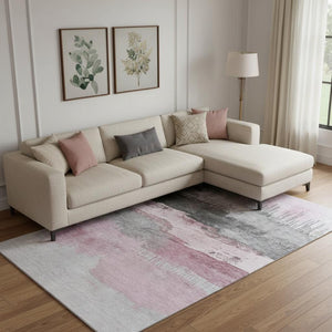 HomeRoots 10' X 14' Modern Pink Gray Ivory Abstract Washable Area Rug with UV Protection for Family Spaces 706691