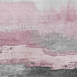 HomeRoots 10' X 14' Modern Pink Gray Ivory Abstract Washable Area Rug with UV Protection for Family Spaces 706691