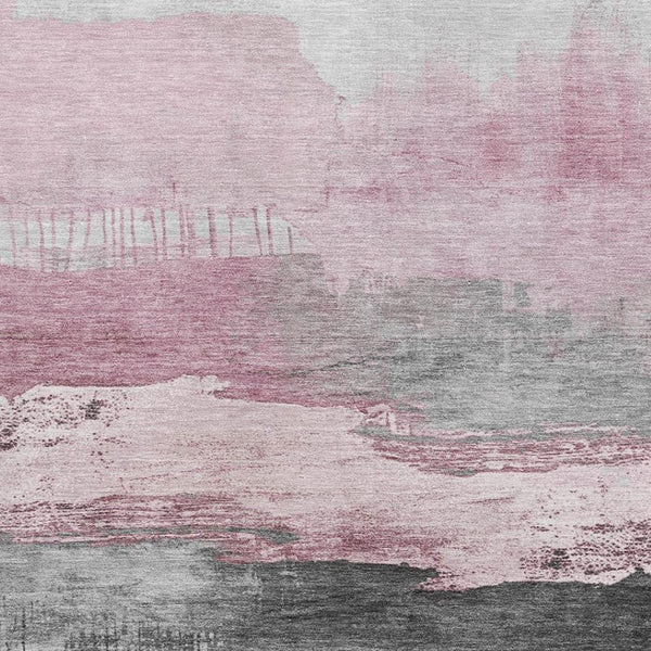 HomeRoots 10' X 14' Modern Pink Gray Ivory Abstract Washable Area Rug with UV Protection for Family Spaces 706691