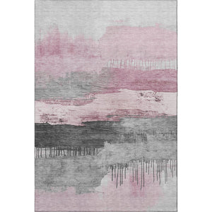 HomeRoots 10' X 14' Modern Pink Gray Ivory Abstract Washable Area Rug with UV Protection for Family Spaces 706691