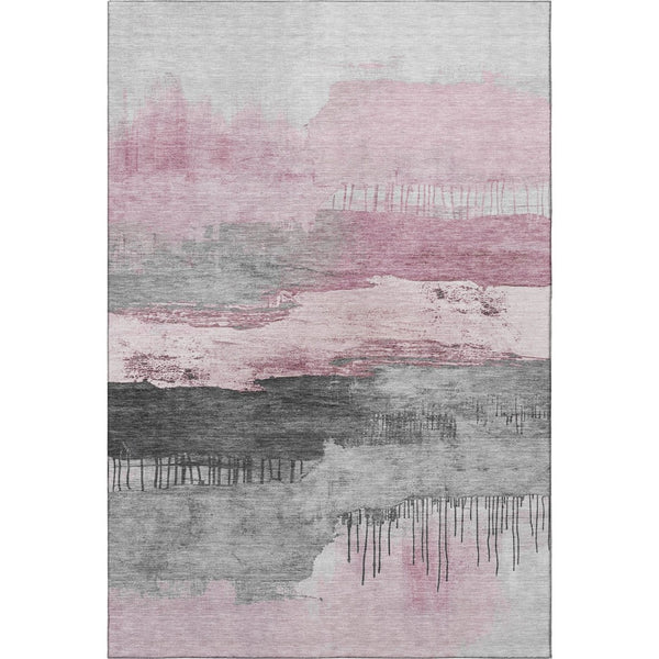 HomeRoots 10' X 14' Modern Pink Gray Ivory Abstract Washable Area Rug with UV Protection for Family Spaces 706691