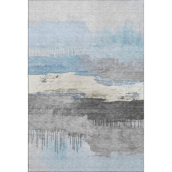 HomeRoots 5' Sky Blue Gray and Ivory Abstract Washable Area Rug - UV Protected, Soft, Durable, Easy Care! 706693