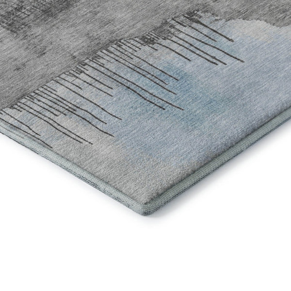 HomeRoots 5' Sky Blue Gray and Ivory Abstract Washable Area Rug - UV Protected, Soft, Durable, Easy Care! 706693
