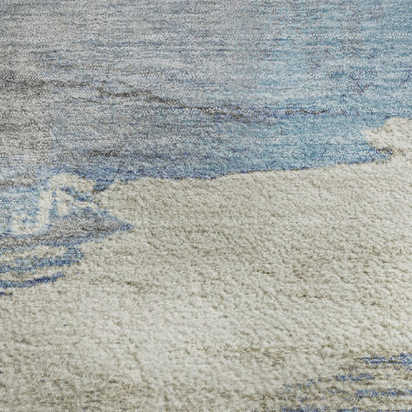 HomeRoots 5' Sky Blue Gray and Ivory Abstract Washable Area Rug - UV Protected, Soft, Durable, Easy Care! 706693