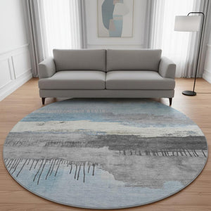 HomeRoots 8' X 10' Sky Blue Gray Ivory Abstract Washable Area Rug – Durable, Stain-Resistant with UV Protection! 706695
