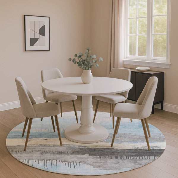 HomeRoots 8' X 10' Sky Blue Gray Ivory Abstract Washable Area Rug – Durable, Stain-Resistant with UV Protection! 706695