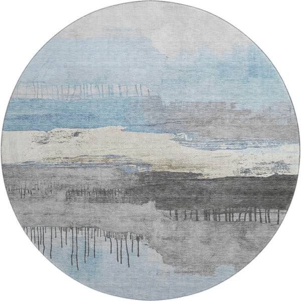 HomeRoots 8' X 10' Sky Blue Gray Ivory Abstract Washable Area Rug – Durable, Stain-Resistant with UV Protection! 706695