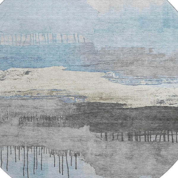 HomeRoots 8' X 10' Sky Blue Gray Ivory Abstract Washable Area Rug – Durable, Stain-Resistant with UV Protection! 706695