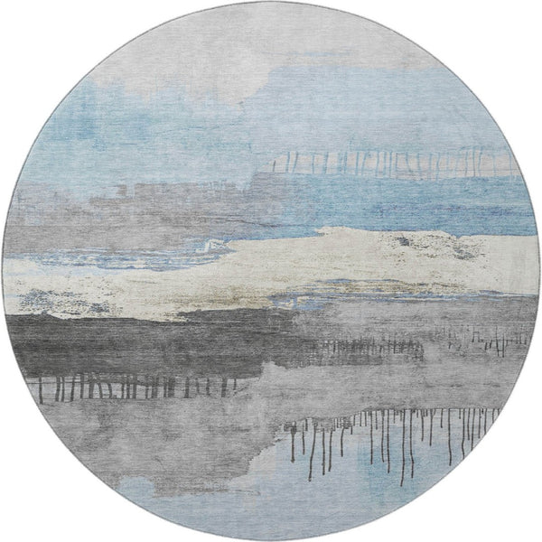 HomeRoots 8' X 10' Sky Blue Gray Ivory Abstract Washable Area Rug – Durable, Stain-Resistant with UV Protection! 706695