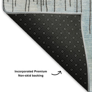 HomeRoots 9' X 12' Sky Blue Gray Ivory Abstract Area Rug - UV Protected, Washable & Perfect for High-Traffic Spaces 706696