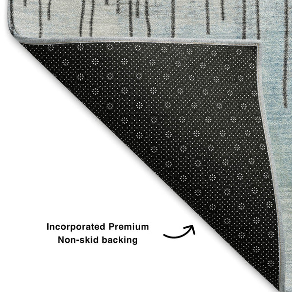 HomeRoots 9' X 12' Sky Blue Gray Ivory Abstract Area Rug - UV Protected, Washable & Perfect for High-Traffic Spaces 706696