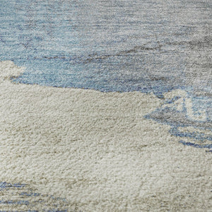 HomeRoots 9' X 12' Sky Blue Gray Ivory Abstract Area Rug - UV Protected, Washable & Perfect for High-Traffic Spaces 706696