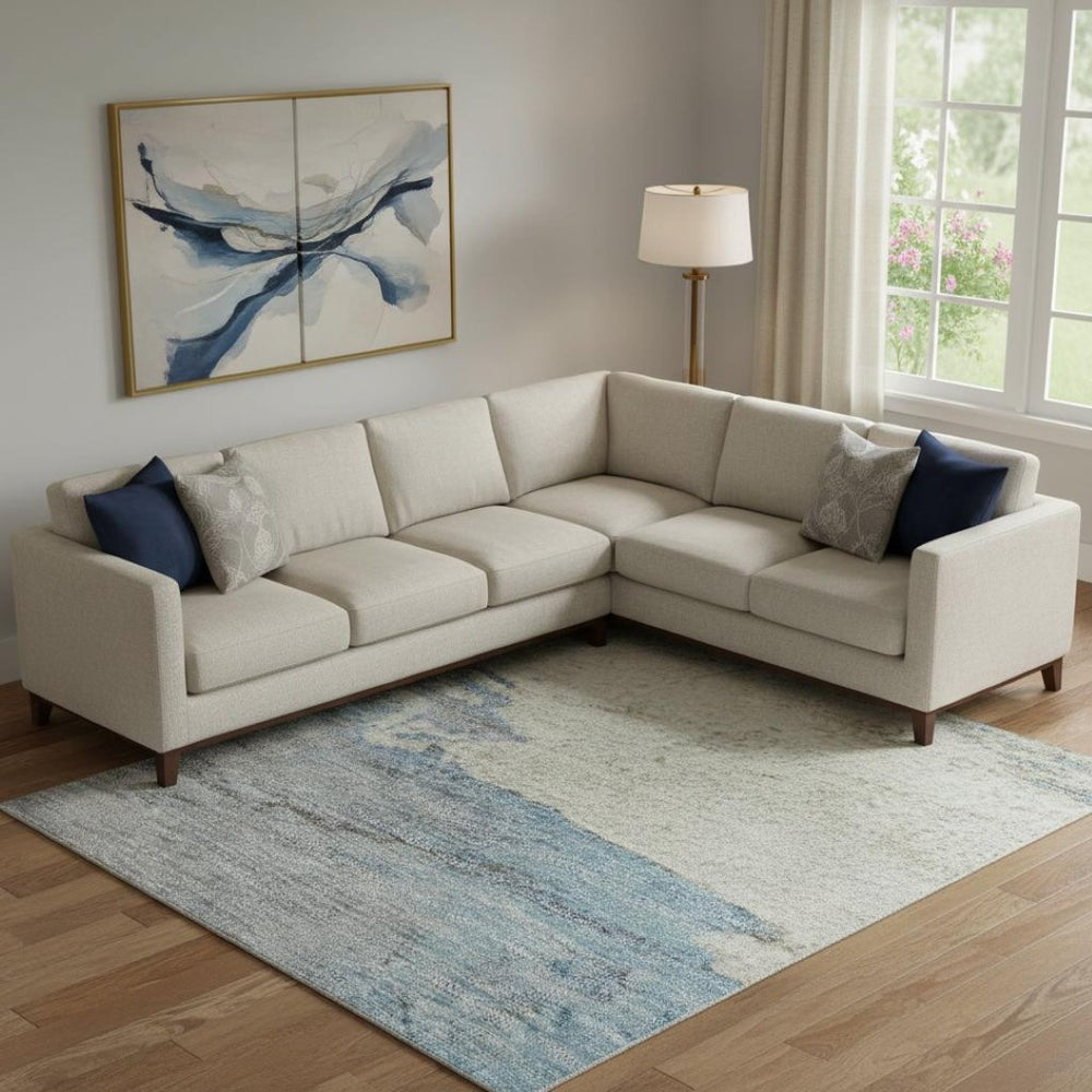 HomeRoots 10' X 14' Sky Blue Gray Ivory Abstract Area Rug - Washable, UV Protected, Stain Resistant, Durable Design 706697