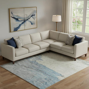 HomeRoots 10' X 14' Sky Blue Gray Ivory Abstract Area Rug - Washable, UV Protected, Stain Resistant, Durable Design 706697