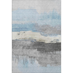 HomeRoots 10' X 14' Sky Blue Gray Ivory Abstract Area Rug - Washable, UV Protected, Stain Resistant, Durable Design 706697