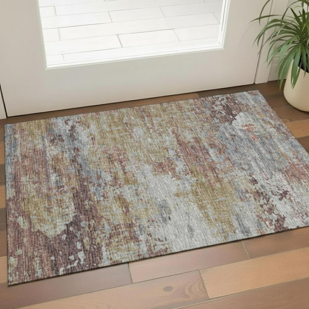 HomeRoots 5' X 8' Teal Gray Ivory Abstract Area Rug - Washable, UV Protected, Stylish & Durable for Any Room 706699