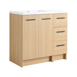 English Elm 36" Floating Bathroom Vanity Light Oak Modular Cabinet with Gel Coat Integrated Sink W3450S00098