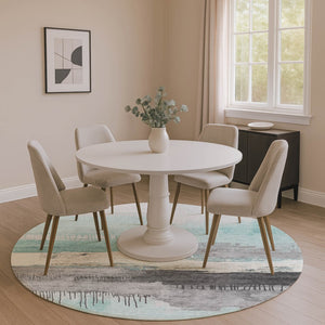 HomeRoots 8' X 10' Modern Teal Gray Ivory Abstract Washable Area Rug - Durable, UV-Protected, Stylish Decor 706701