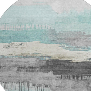 HomeRoots 8' X 10' Modern Teal Gray Ivory Abstract Washable Area Rug - Durable, UV-Protected, Stylish Decor 706701