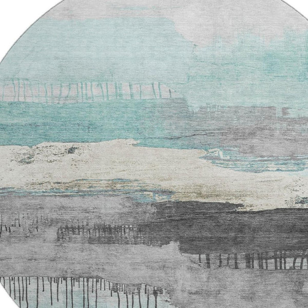HomeRoots 8' X 10' Modern Teal Gray Ivory Abstract Washable Area Rug - Durable, UV-Protected, Stylish Decor 706701
