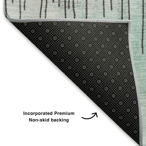 HomeRoots 9' X 12' Teal Gray Ivory Abstract Area Rug - Washable, Stain Resistant, UV Protection for High Traffic 706702