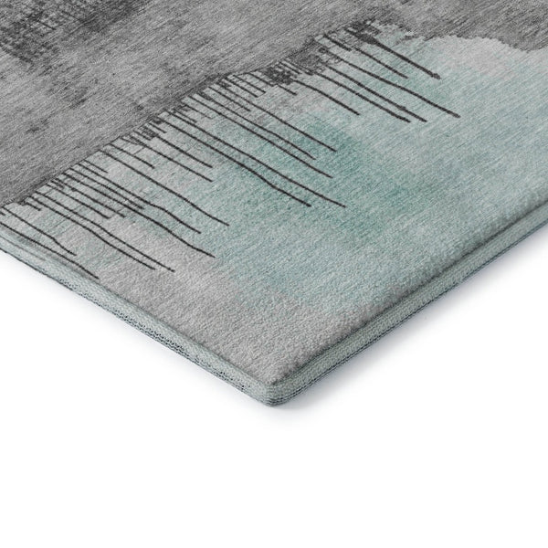 HomeRoots 9' X 12' Teal Gray Ivory Abstract Area Rug - Washable, Stain Resistant, UV Protection for High Traffic 706702