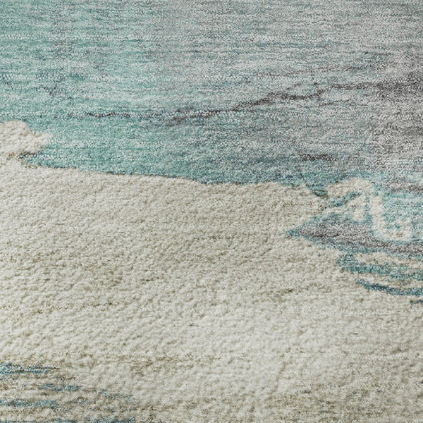 HomeRoots 9' X 12' Teal Gray Ivory Abstract Area Rug - Washable, Stain Resistant, UV Protection for High Traffic 706702