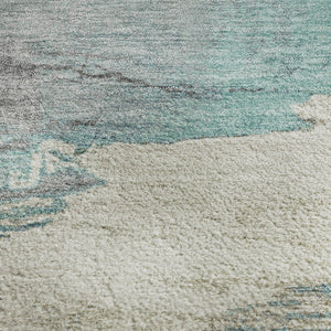 HomeRoots 9' X 12' Teal Gray Ivory Abstract Area Rug - Washable, Stain Resistant, UV Protection for High Traffic 706702