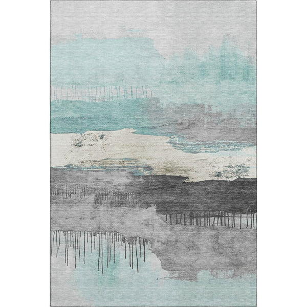 HomeRoots 10' X 14' Teal Gray and Ivory Abstract Area Rug - Durable, UV-Protected, Washable, and Stylish! 706703