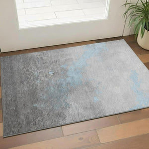 HomeRoots 5' X 8' Blue and Gray Abstract Area Rug - Washable, UV Protected, Durable for High-Traffic Homes 706705