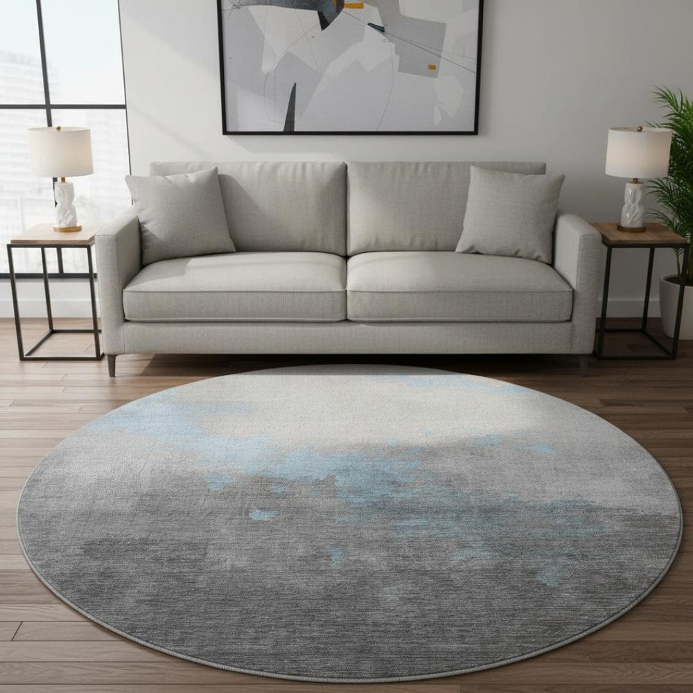 HomeRoots 8' X 10' Blue and Gray Abstract Area Rug - Washable, UV Protected, Stylish for Busy Homes! 706707