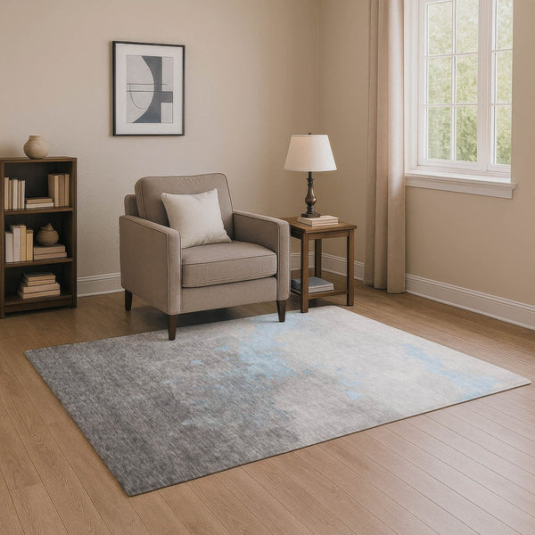 HomeRoots 9' X 12' Washable Blue and Gray Abstract Area Rug with UV Protection for Modern Living Spaces 706708