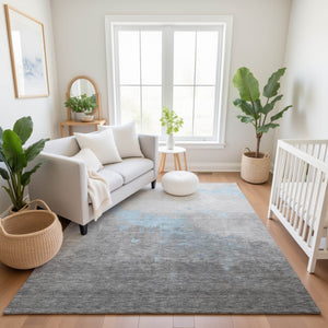 HomeRoots 9' X 12' Washable Blue and Gray Abstract Area Rug with UV Protection for Modern Living Spaces 706708