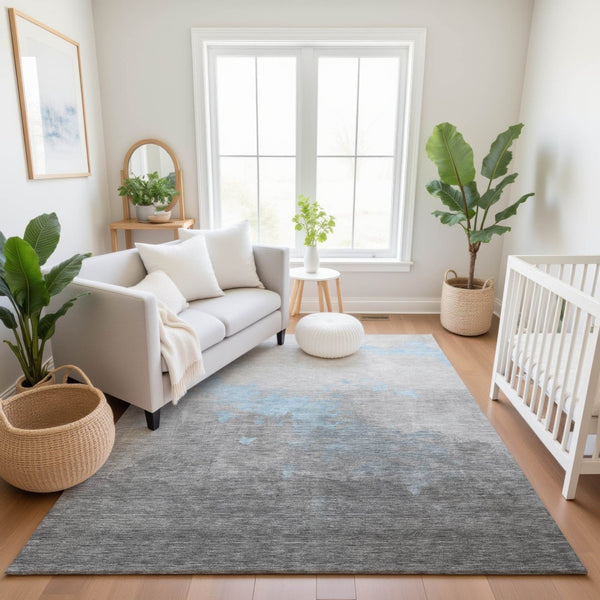 HomeRoots 9' X 12' Washable Blue and Gray Abstract Area Rug with UV Protection for Modern Living Spaces 706708