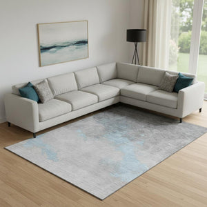 HomeRoots 10' X 14' Blue And Gray Abstract Washable Area Rug – Durable, Stylish, UV-Protected for Active Homes 706709