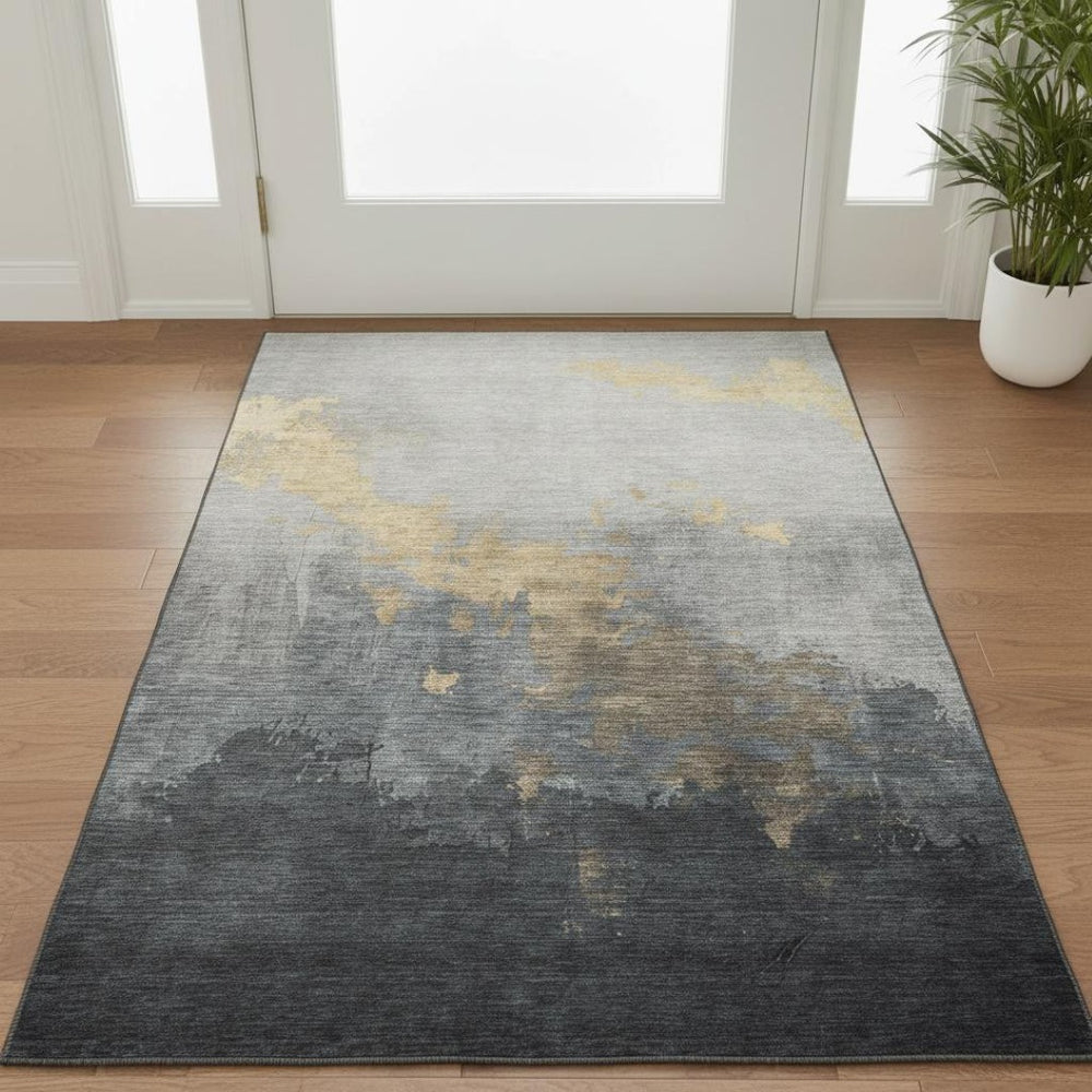 HomeRoots 5' X 8' Gold and Gray Abstract Area Rug - Stylish, Washable, UV-Protected, and Pet-Friendly Design 706711