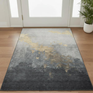 HomeRoots 5' X 8' Gold and Gray Abstract Area Rug - Stylish, Washable, UV-Protected, and Pet-Friendly Design 706711